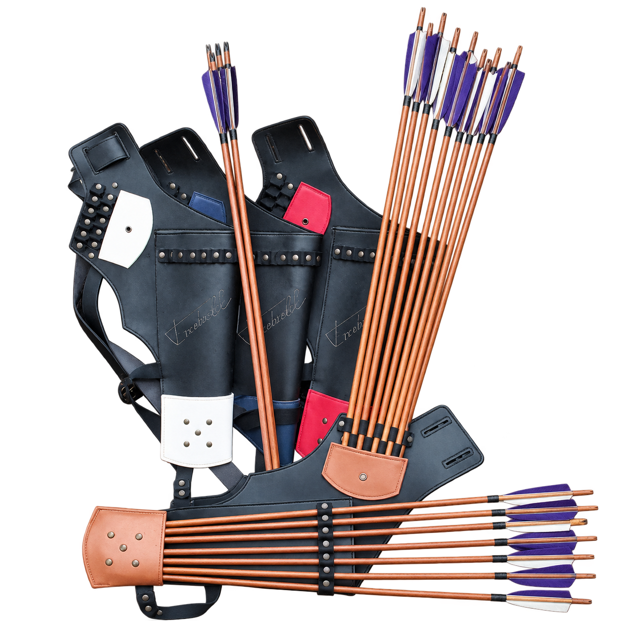 Kožený lukostřelecký toulec Erenhill Vlčí patron v.3 se 16 očky pro šípy a dvěma integrovanými kapsami.